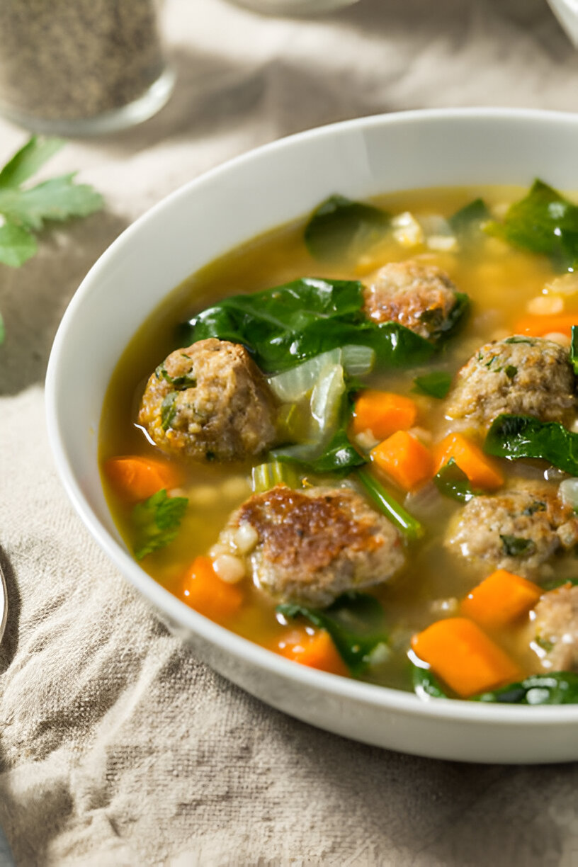 Pasta Spinach Meatball Soup