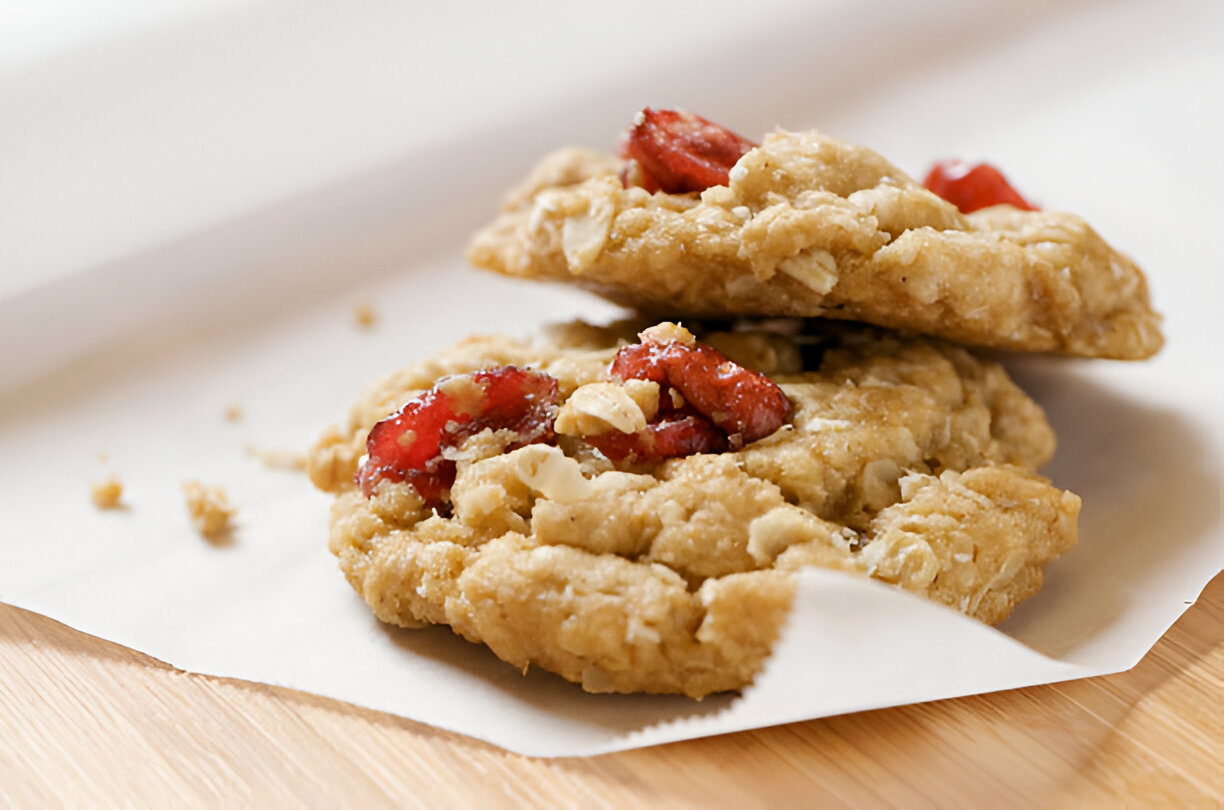 Oatmeal cookies with cranberries on a light background