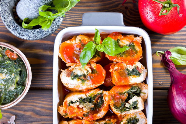 Roasted Red Pepper, Spinach, and Mozzarella Stuffed Chicken