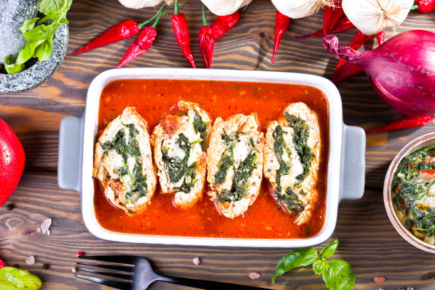 Roasted Red Pepper, Spinach, and Mozzarella Stuffed Chicken