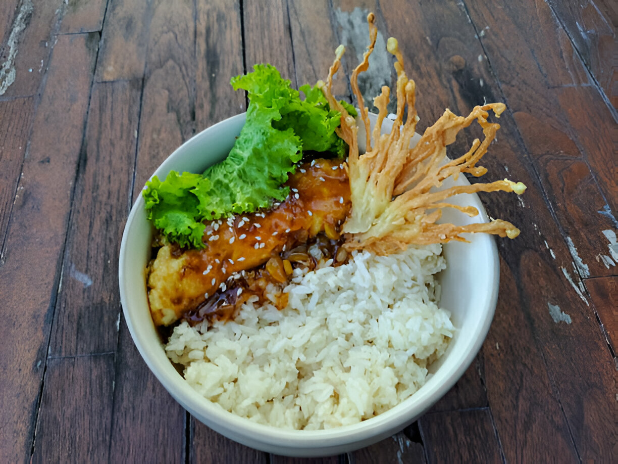 Air Fried Teriyaki Salmon Bites Rice Bowl