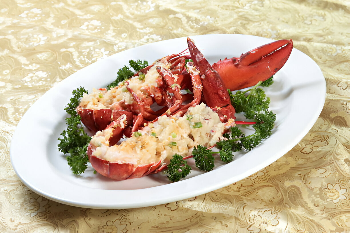 Baked Lobster Tails with Garlic Herb Butter Sauce and Mashed Potatoes