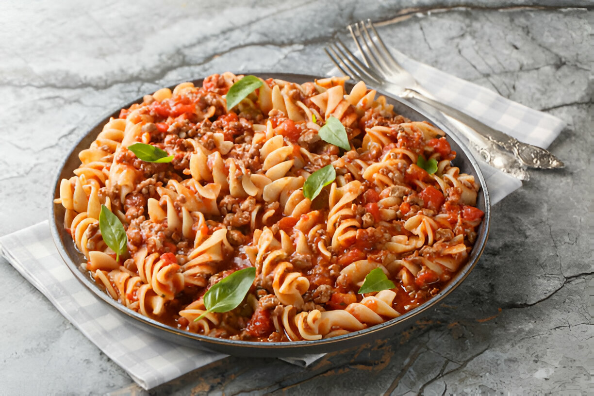 Beef and Rotini in Garlic Parmesan Sauce