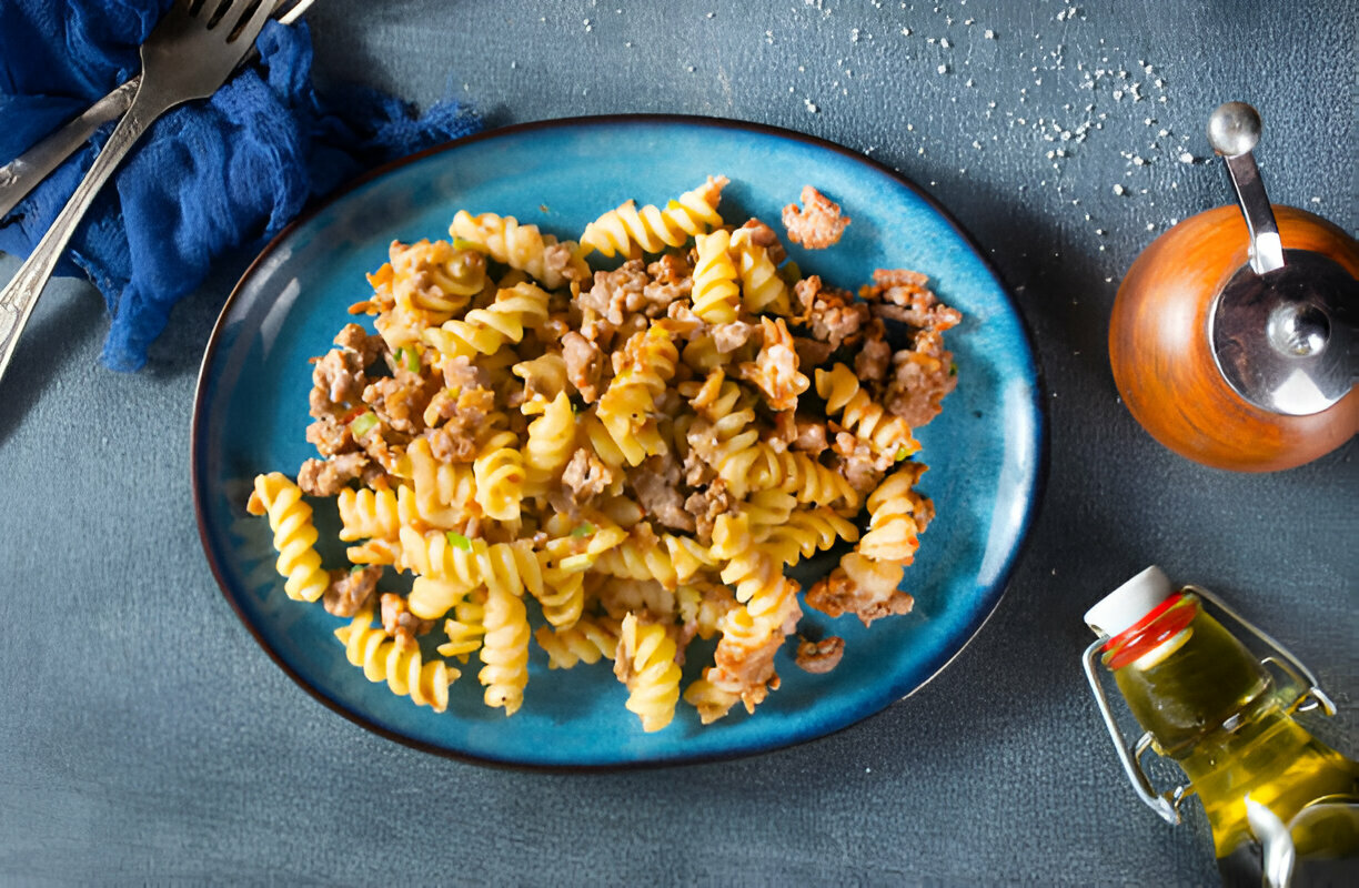 Beef and Rotini in Garlic Parmesan Sauce