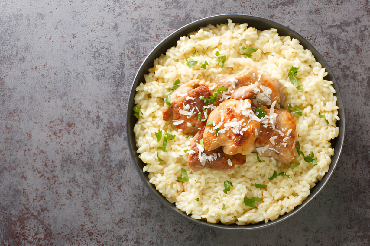 Chicken Scampi with Creamy Garlic Parmesan Rice