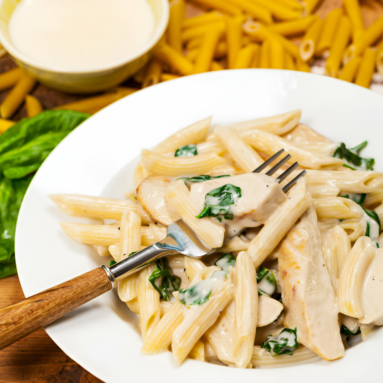 Creamy Garlic Butter Chicken and Rigatoni in Parmesan Sauce