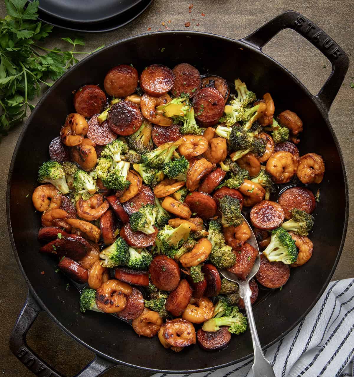 Easy Honey Garlic Shrimp with Sausage & Veggies!