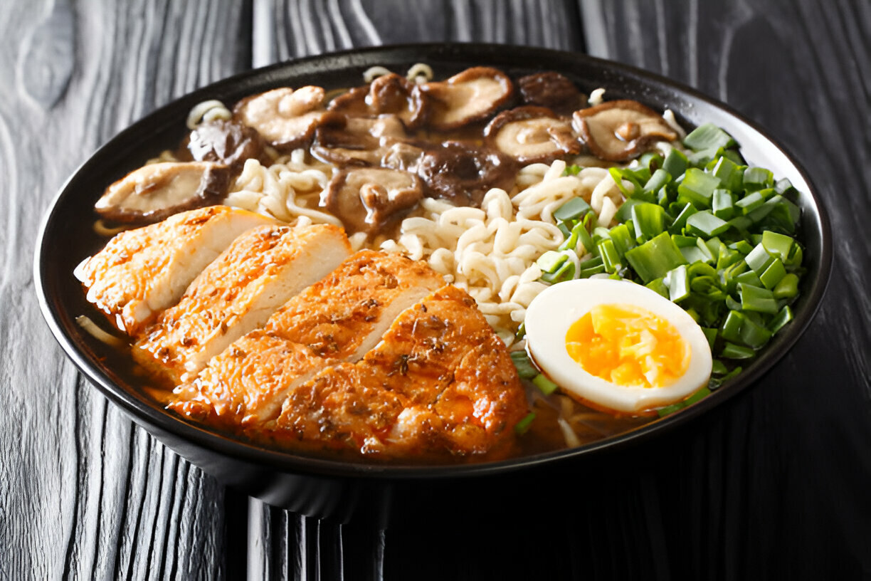 Fiery Chicken Ramen with Creamy Garlic Sauce