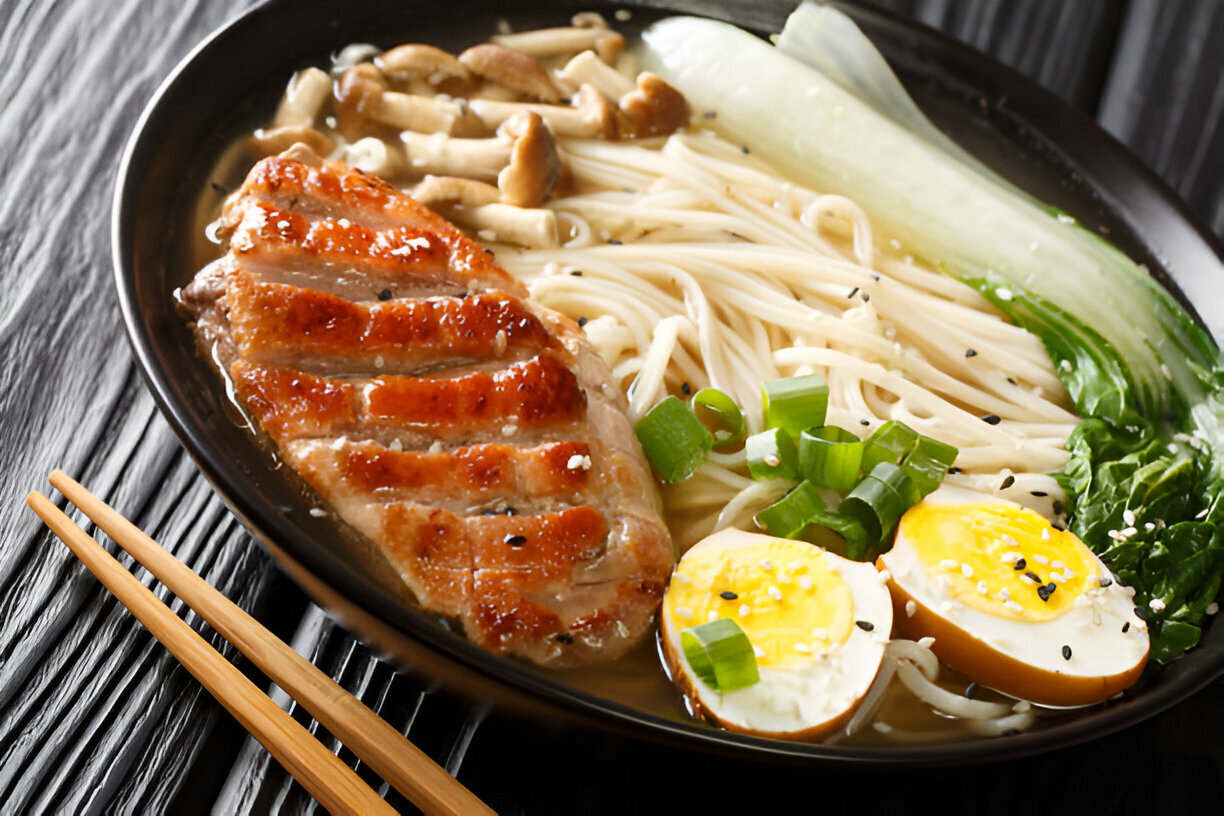 Fiery Chicken Ramen with Creamy Garlic Sauce