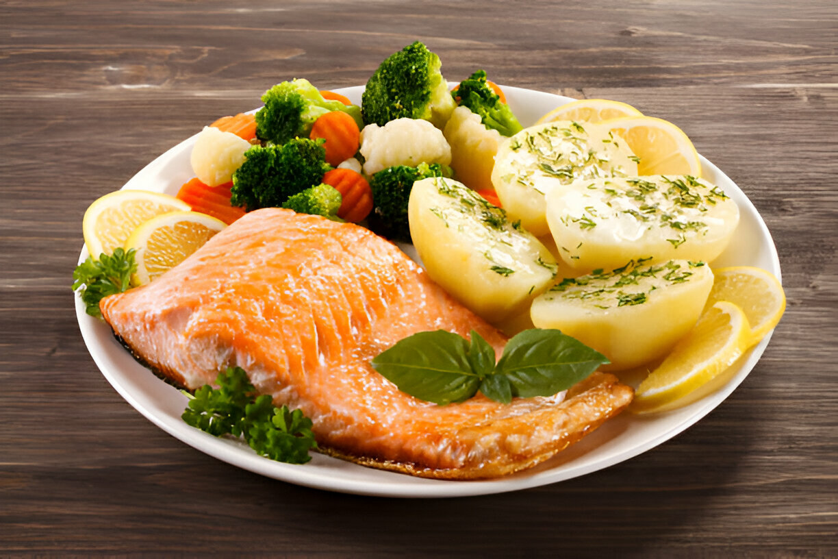 Lemon Butter Salmon with Crispy Potatoes and Roasted Broccoli