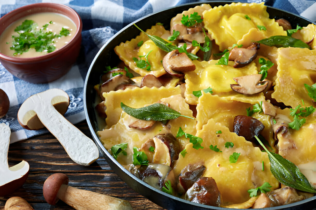 Mushroom Ravioli with Spinach