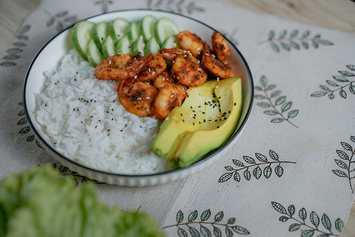 Spicy Shrimp and Avocado Rice Bowl