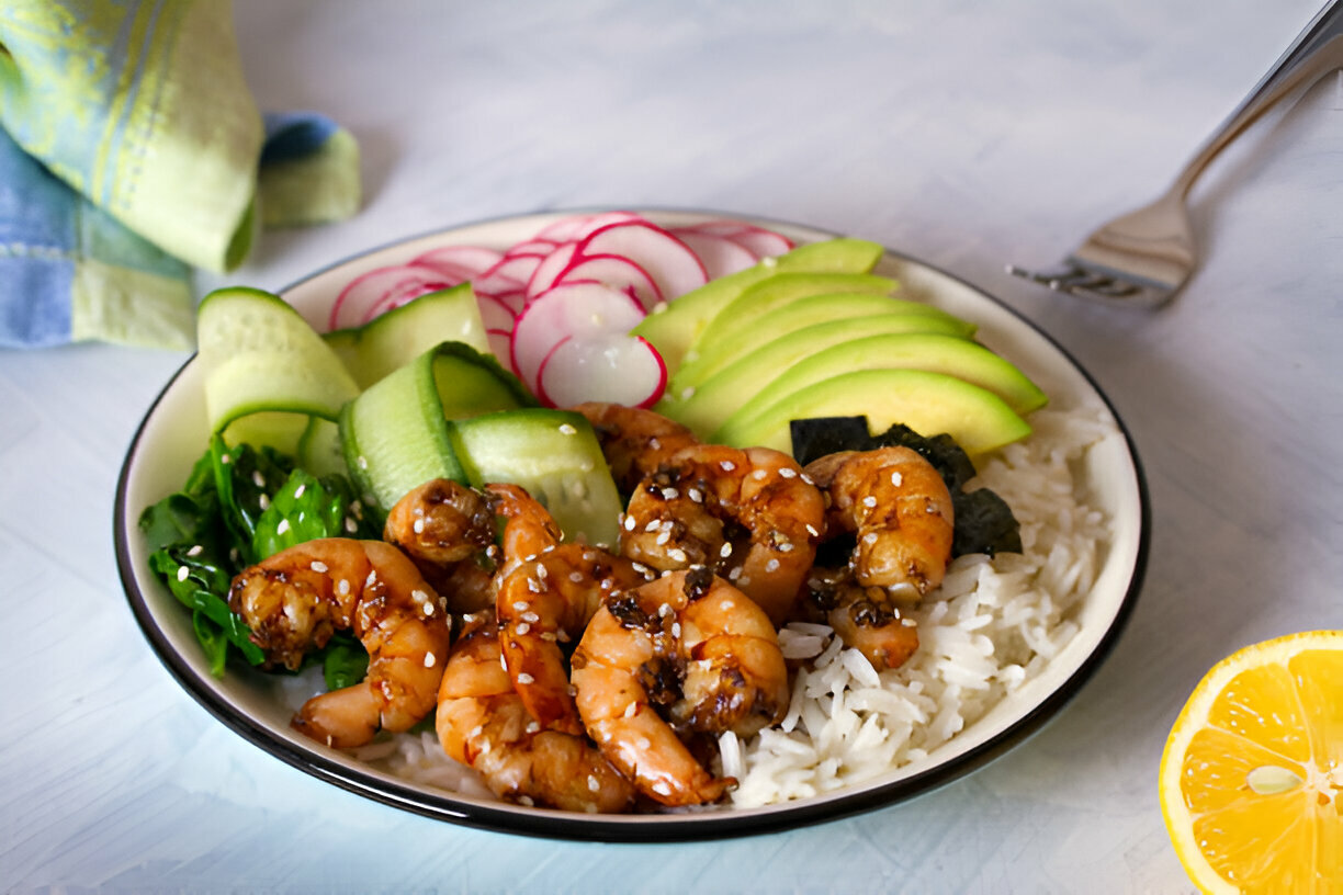 Spicy Shrimp and Avocado Rice Bowl