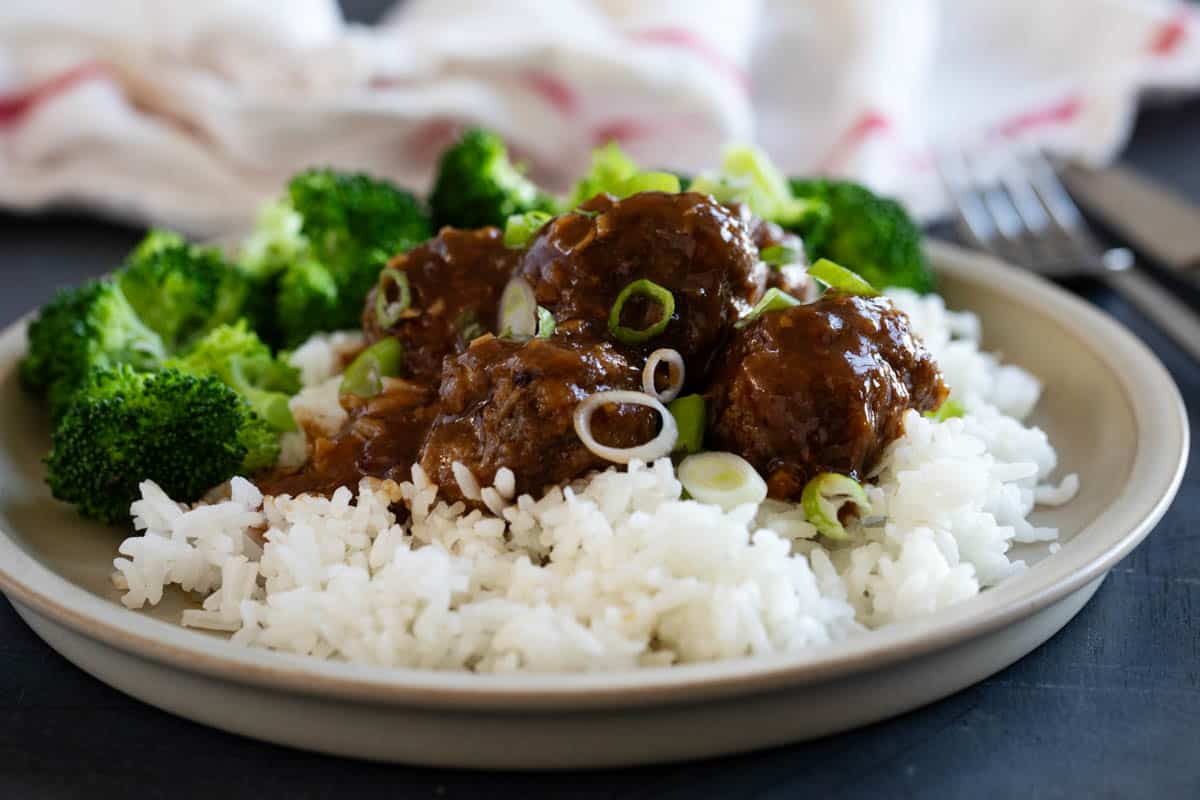 Sticky Mongolian Meatballs and Broccoli